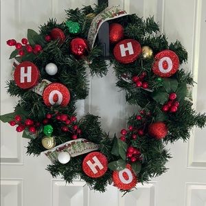Festive Holiday Wreath with Red Accents